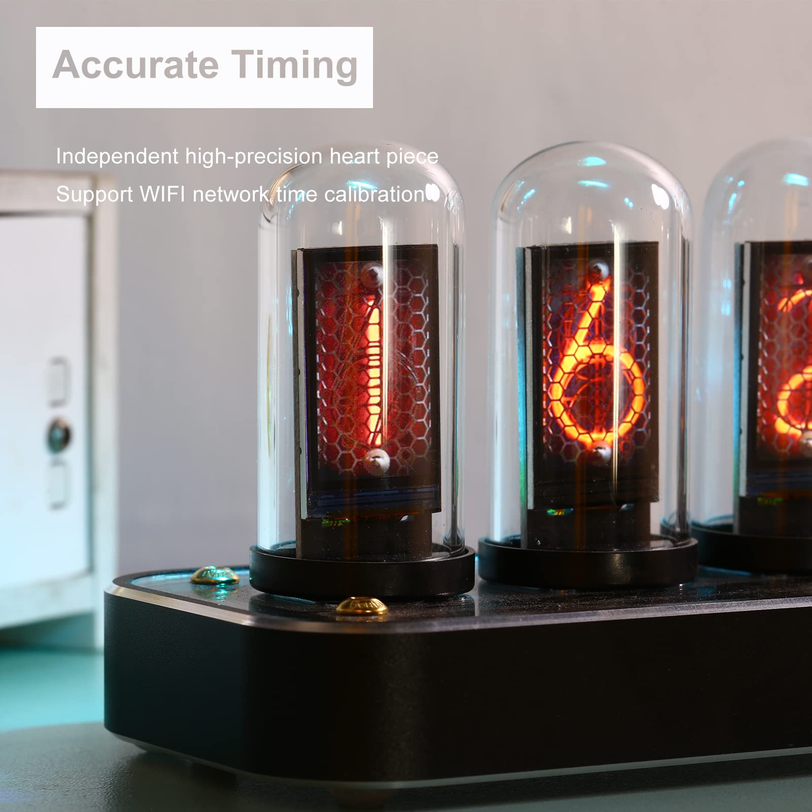 TPHRAVAL Nixie Clock Imitation Glow Tube with Custom Picture Upload Gesture Control 12/24 Hour Switch 40 Styles Aluminum Alloy Base Creative Decor - View 6 of 7