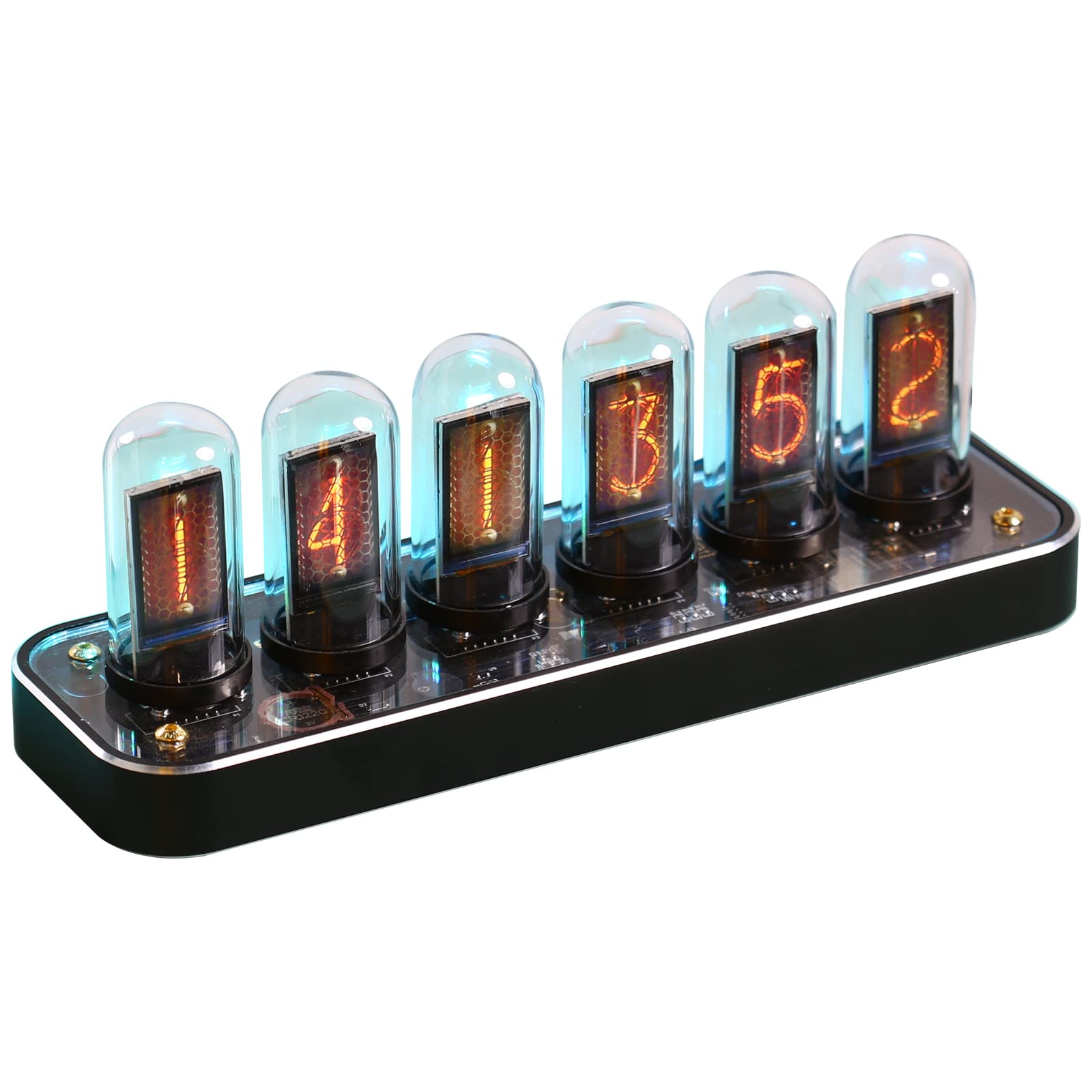 TPHRAVAL Nixie Clock Imitation Glow Tube with Custom Picture Upload Gesture Control 12/24 Hour Switch 40 Styles Aluminum Alloy Base Creative Decor