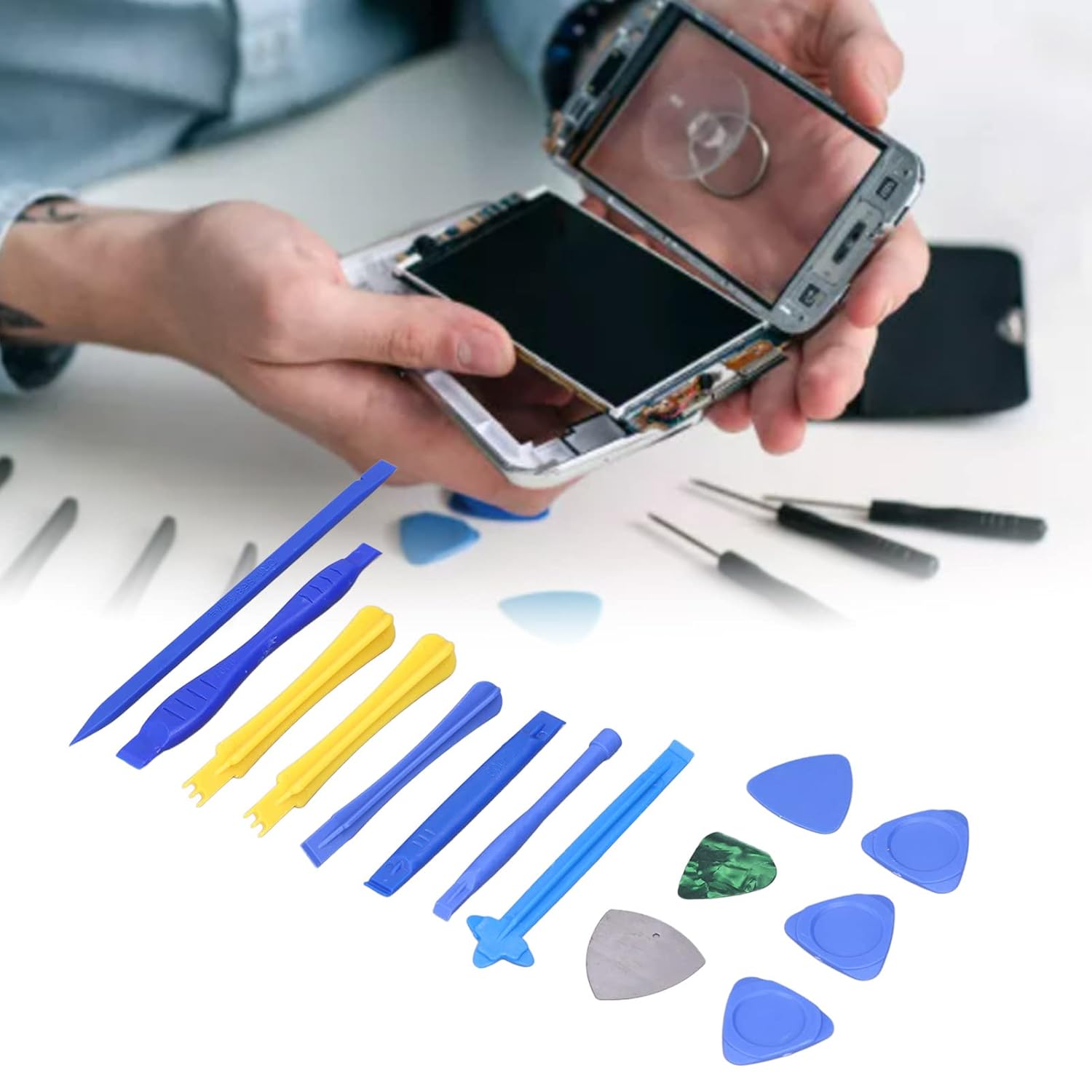 YWBL-WH Powerful Disassembly Tool Kit for Mobile Phone Tablet and Electronics Repairs with Triangular Opening Tools and Spudgers - View 5 of 9