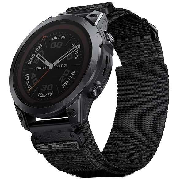 Abanen Abanen Rugged Nylon Quick Fit 22mm Watch Bands for Garmin Fenix 7/6/5 & Forerunner 955/965 - Adjustable Ballistic Nylon (Black) - View 4 of 10