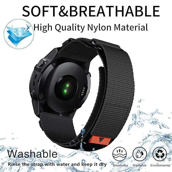 Abanen Abanen Rugged Nylon Quick Fit 22mm Watch Bands for Garmin Fenix 7/6/5 & Forerunner 955/965 - Adjustable Ballistic Nylon (Black) - View 8 of 10