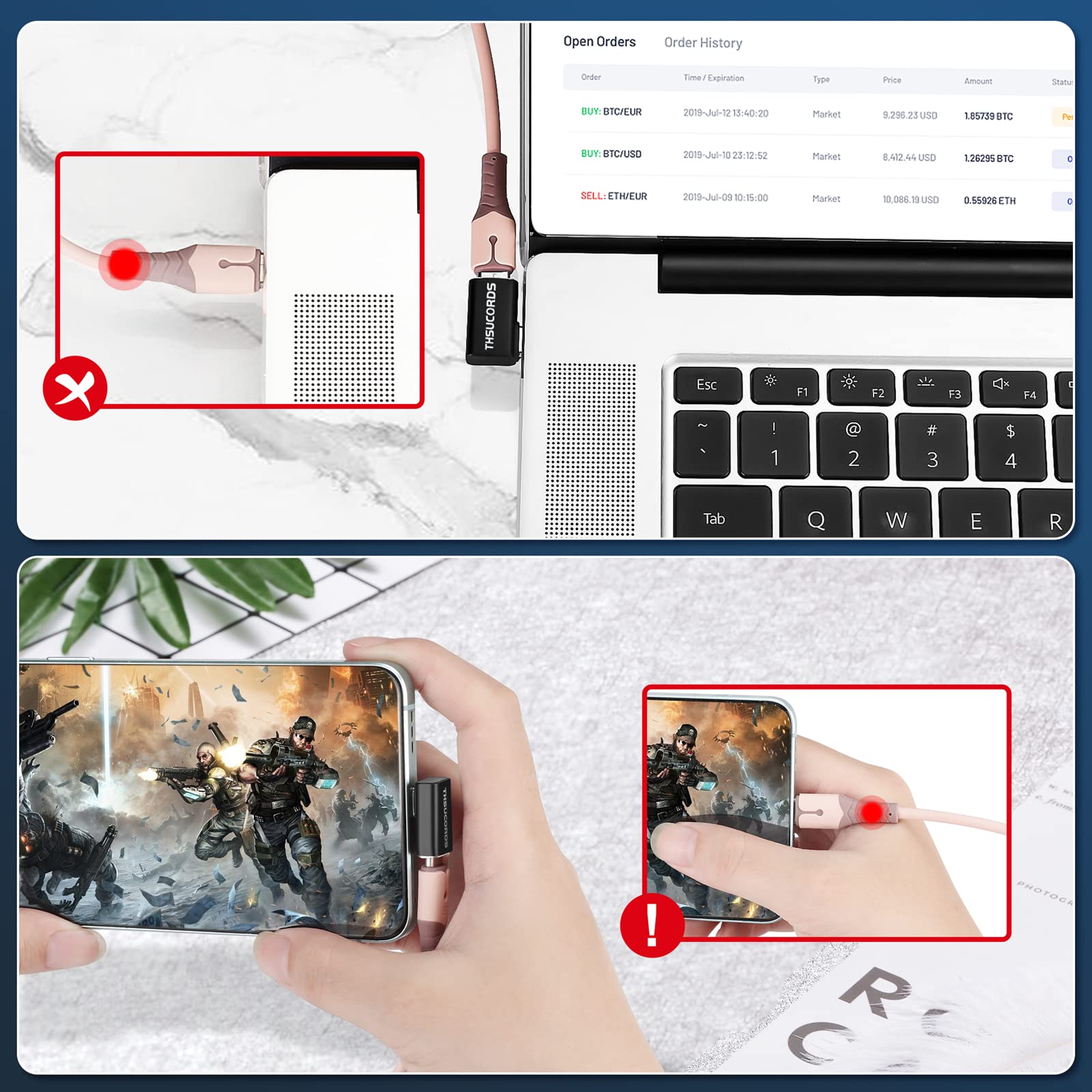 Thsucords Thsucords 90 Degree USB C Adapter 2 Pack Right Angle Extender Connector 100W 20Gbps for Steam Deck Switch MacBook 4K Video - View 4 of 7