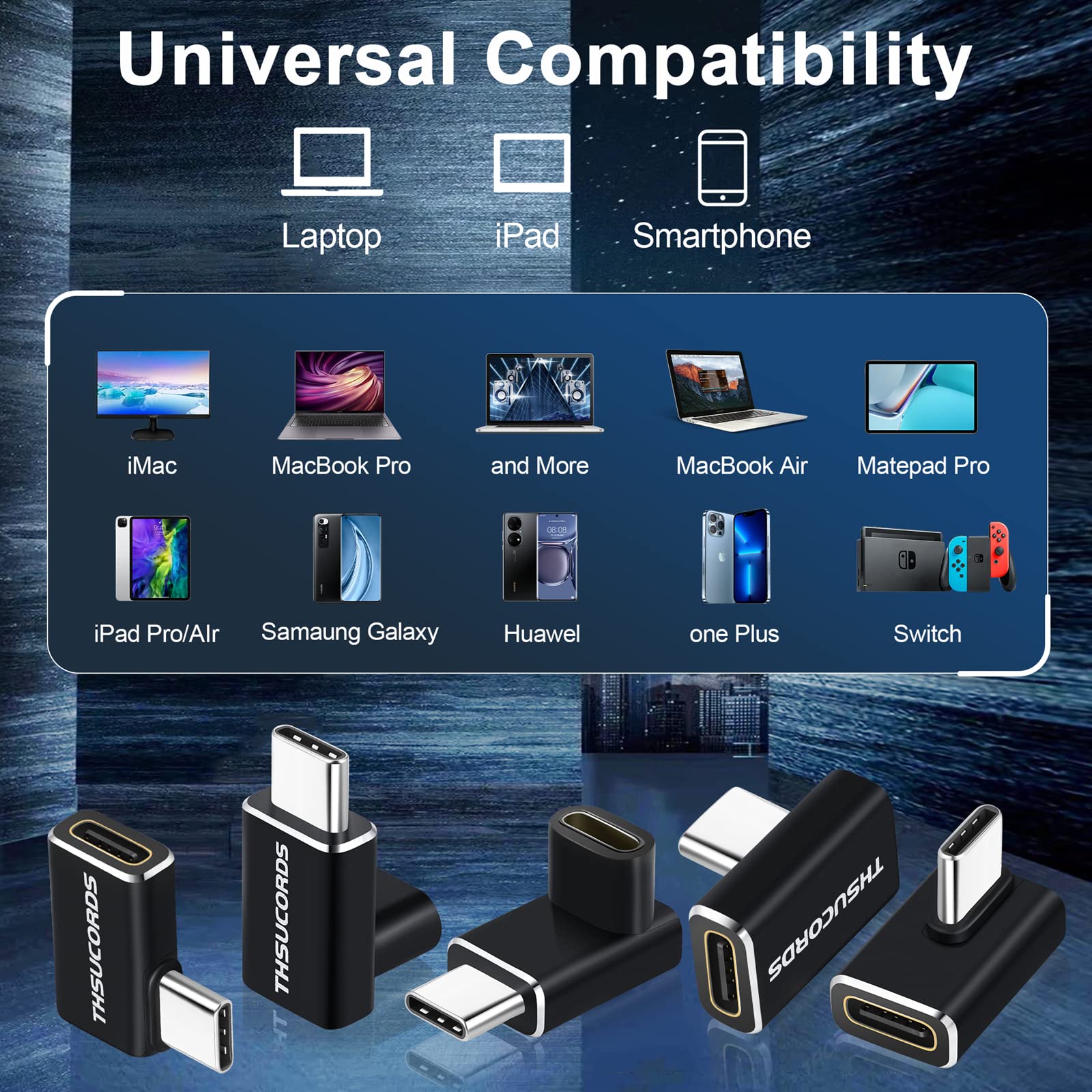 Thsucords Thsucords 90 Degree USB C Adapter 2 Pack Right Angle Extender Connector 100W 20Gbps for Steam Deck Switch MacBook 4K Video - View 5 of 7