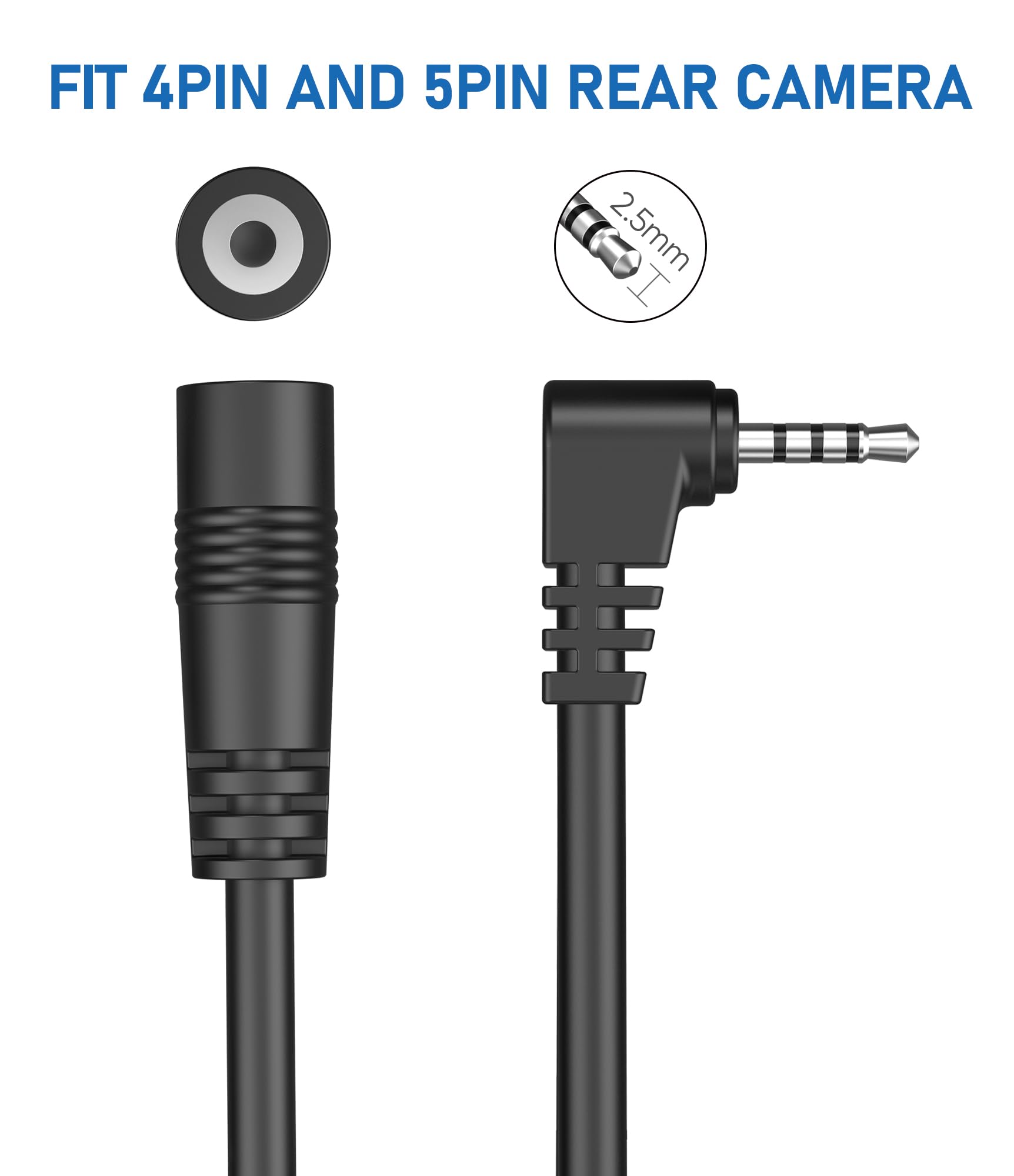 YQMAJIM YQMAJIM 9Ft Dash Cam Reverse Camera Extension Cable 90 Degree 2.5mm 4 Pole Male to Female Backup Camera Adapter Wire for 4Pin and 5Pin Rear Cam - View 2 of 7