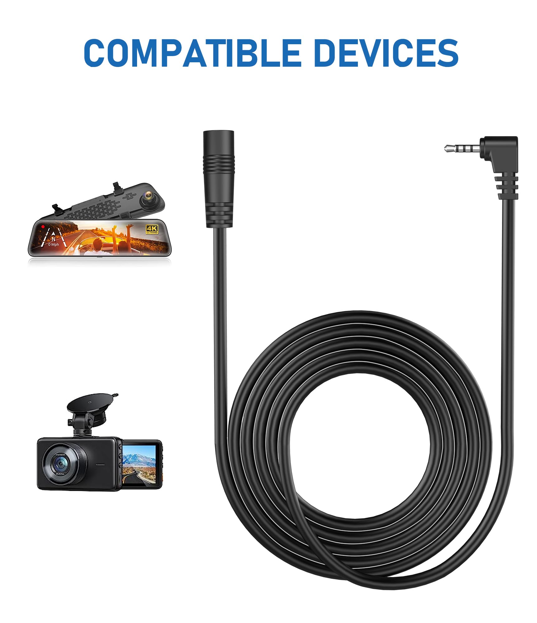 YQMAJIM YQMAJIM 9Ft Dash Cam Reverse Camera Extension Cable 90 Degree 2.5mm 4 Pole Male to Female Backup Camera Adapter Wire for 4Pin and 5Pin Rear Cam - View 5 of 7
