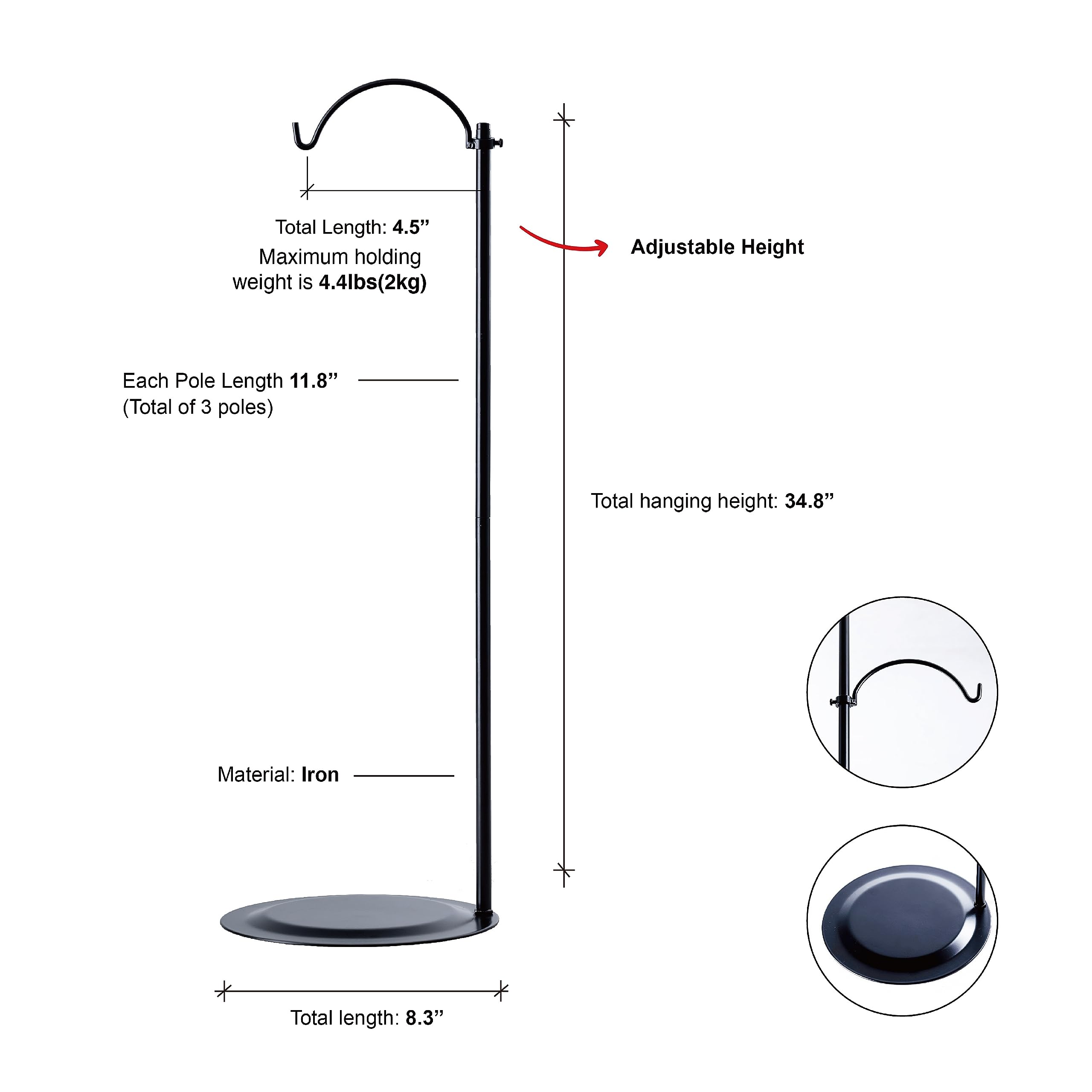 HOHIYA HOHIYA 36 Inch Adjustable Wind Chime Stand for Lantern Hummingbird Feeder Solar Light Indoor Black Max Load 4.4lbs Pole Diameter 0.5 inch Taiwan Made - View 4 of 7