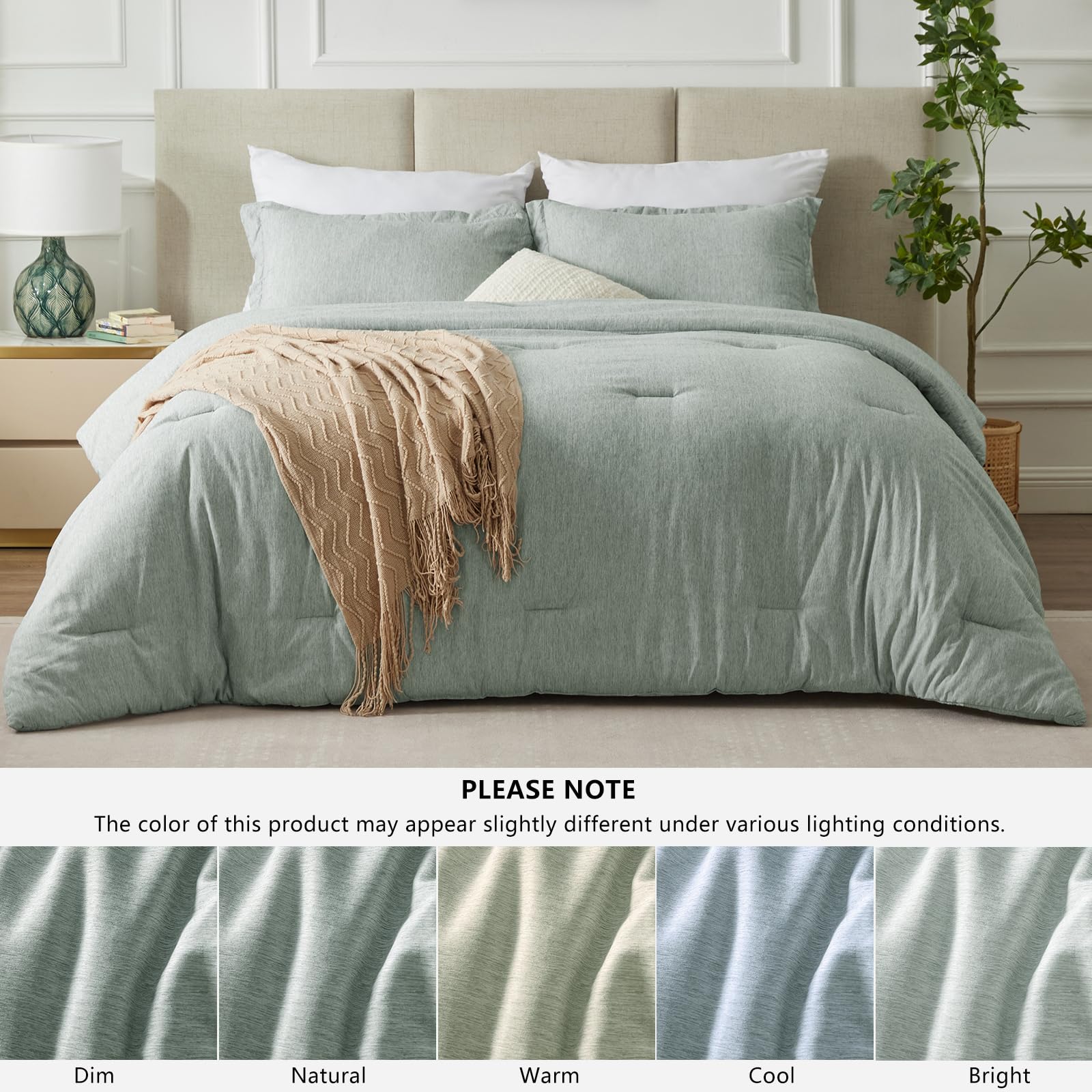 CozyLux CozyLux Queen Size Comforter Set 3 Pieces Sage Green Soft Luxury Bedding for All Season Breathable Lightweight Fluffy Boho Bed Set - View 6 of 9