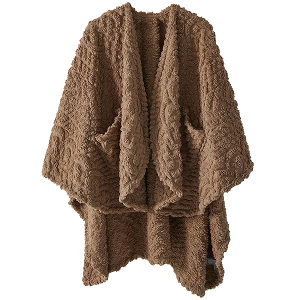Royoliving Royoliving Fuzzy Sherpa Wearable Fleece Blanket with Pockets Ultra Soft Plush Shawl for Adults Brown 58x64 Inches