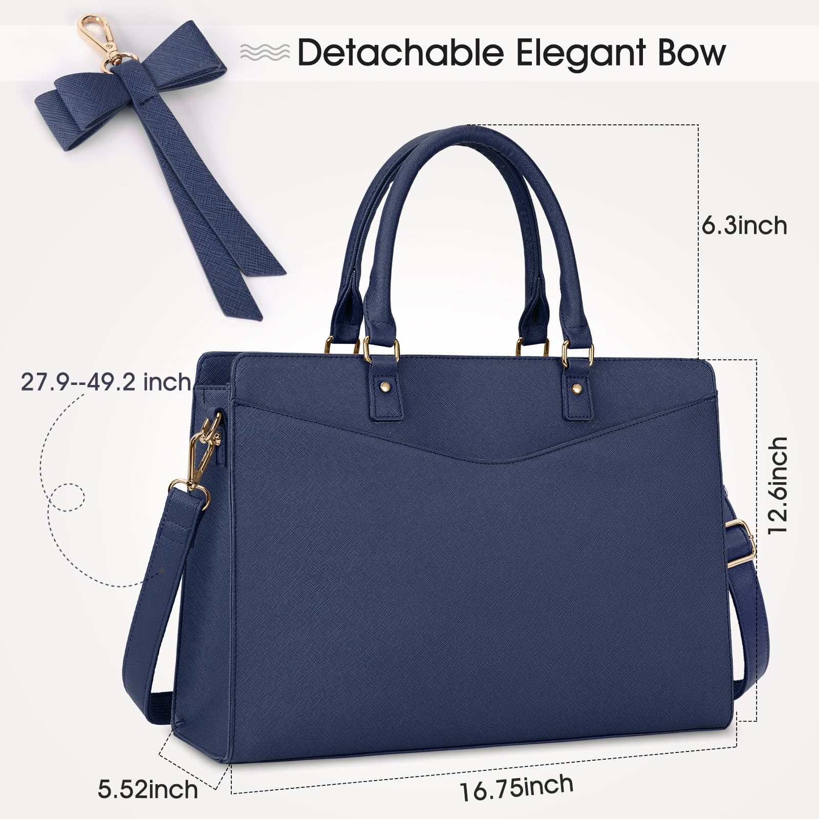 RAINSMORE 15.6 Inch Laptop Bag for Women Waterproof Tote Business Office Work Handbag Lightweight Shoulder Bag Blue - View 2 of 8