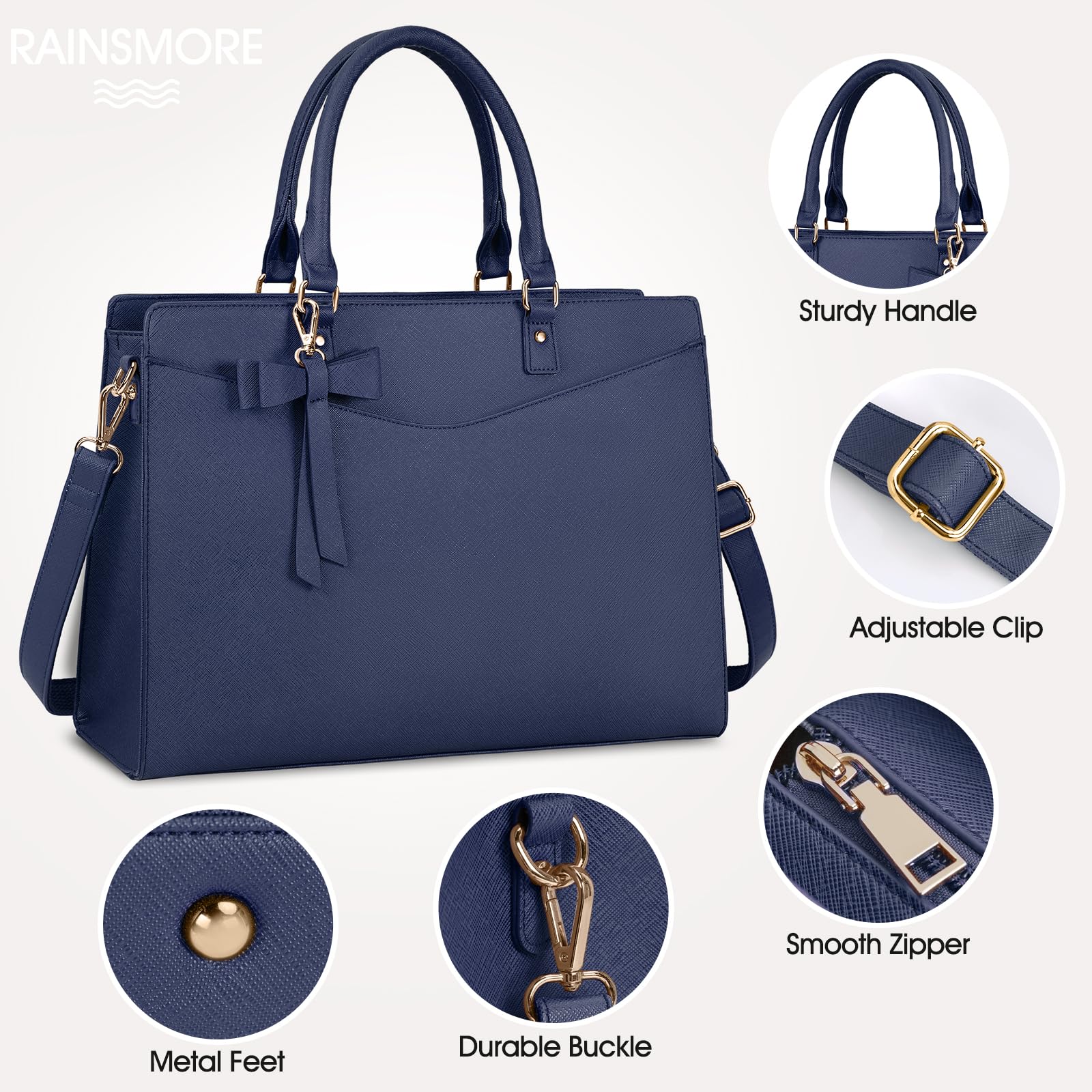 RAINSMORE 15.6 Inch Laptop Bag for Women Waterproof Tote Business Office Work Handbag Lightweight Shoulder Bag Blue - View 4 of 8