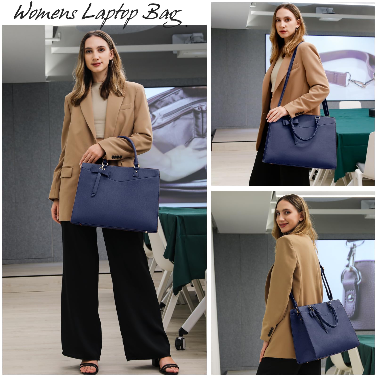 RAINSMORE 15.6 Inch Laptop Bag for Women Waterproof Tote Business Office Work Handbag Lightweight Shoulder Bag Blue - View 7 of 8