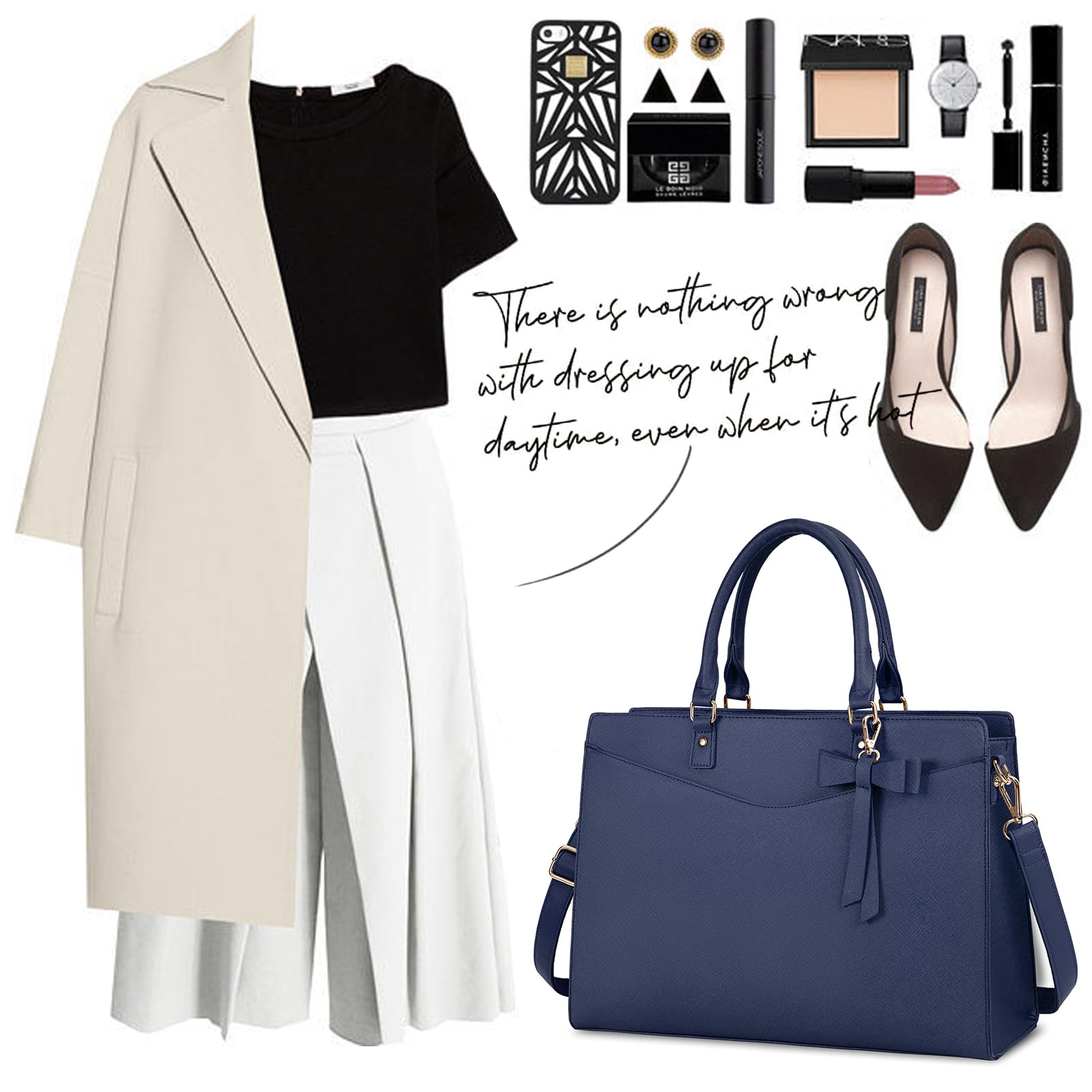 RAINSMORE 15.6 Inch Laptop Bag for Women Waterproof Tote Business Office Work Handbag Lightweight Shoulder Bag Blue - View 8 of 8