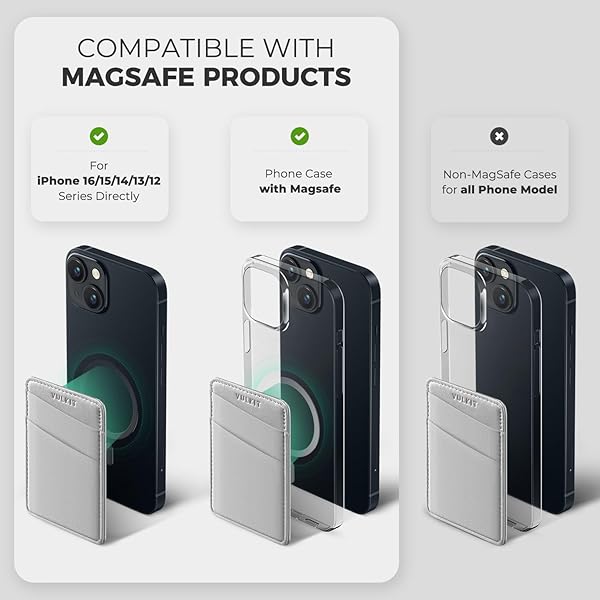 VULKIT VULKIT Magnetic Phone Wallet for MagSafe RFID Blocking Card Holder for iPhone 16 15 14 13 12 Series and Phone Case Silver - View 4 of 9