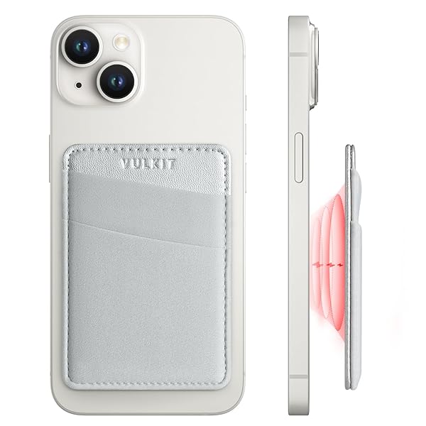 VULKIT VULKIT Magnetic Phone Wallet for MagSafe RFID Blocking Card Holder for iPhone 16 15 14 13 12 Series and Phone Case Silver - View 2 of 9