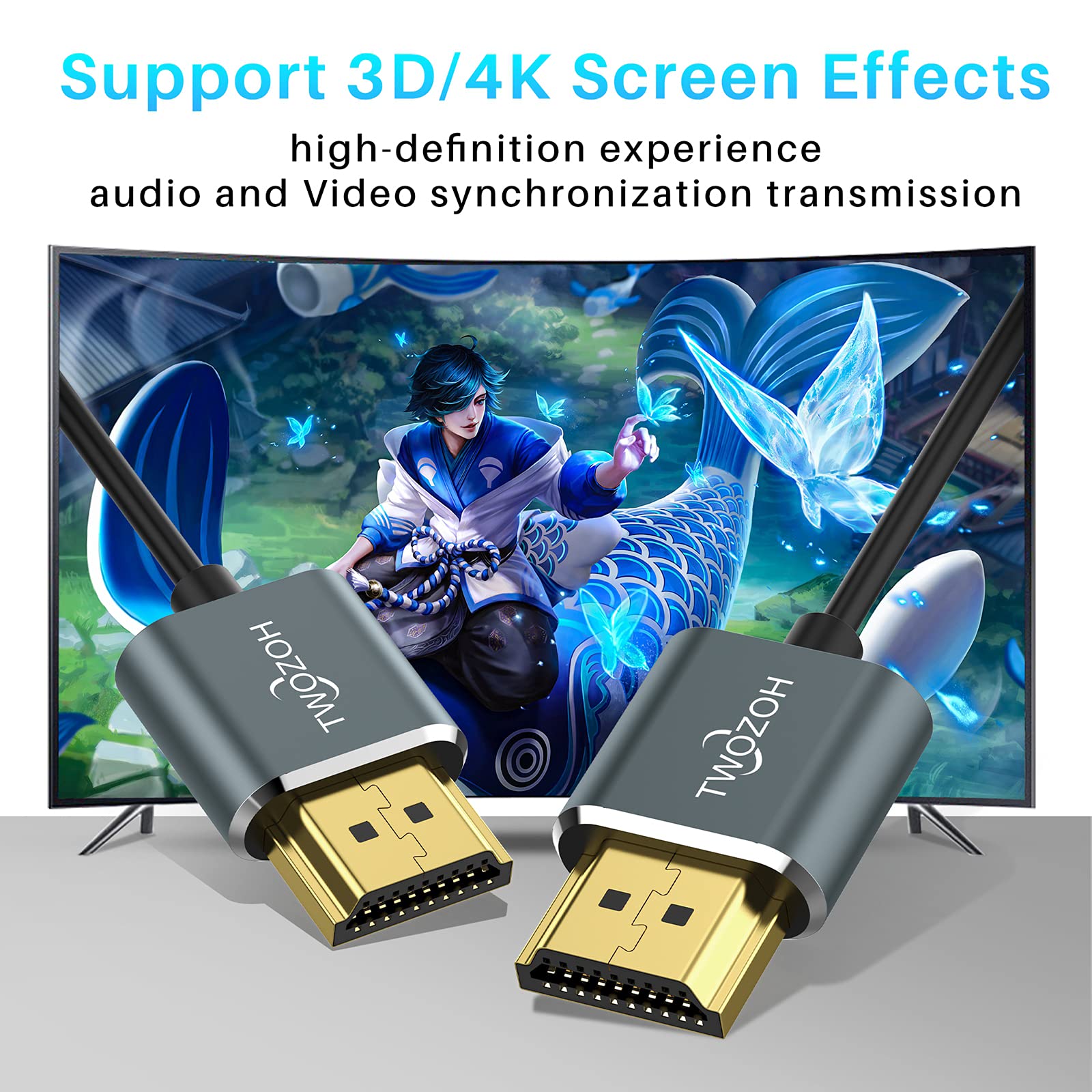 Twozoh Twozoh Slim 4K HDMI Cable 6.6FT 5 Pack Ultra Thin Flexible HDMI 2.0 Cord for 4K 60HZ Laptop Monitor PS5 PS4 Xbox One Fire TV - View 3 of 7