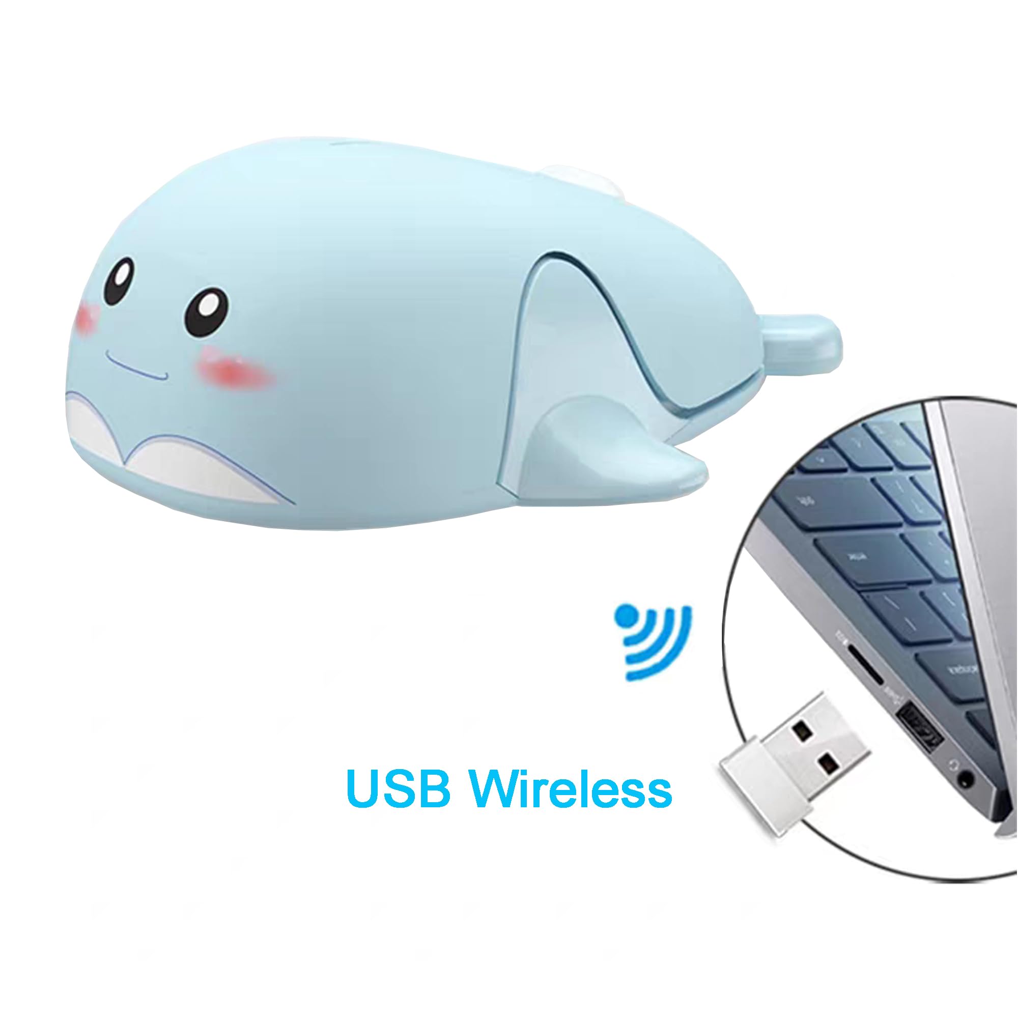 Samudgate Samudgate Cute Dolphin Wireless Mouse 2.4 GHz USB 1200DPI Portable Small Computer Mouse for Travel Office Home Laptop Blue - View 2 of 6