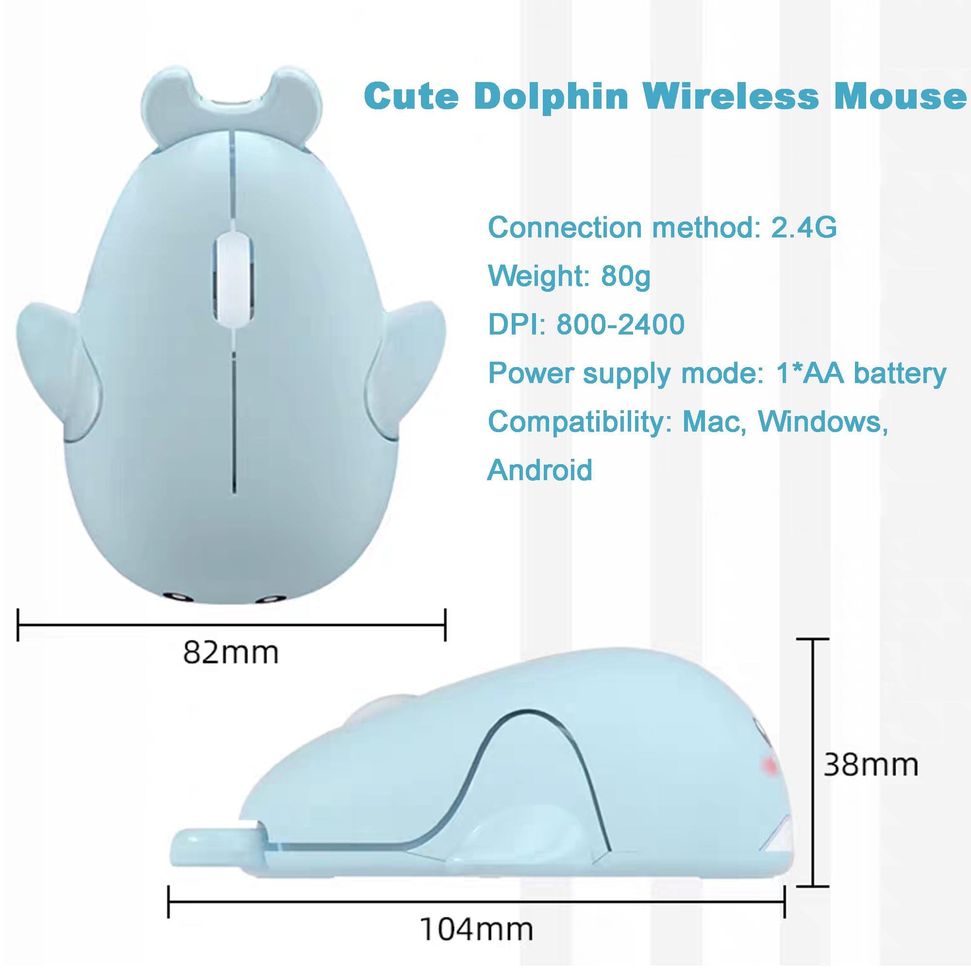 Samudgate Samudgate Cute Dolphin Wireless Mouse 2.4 GHz USB 1200DPI Portable Small Computer Mouse for Travel Office Home Laptop Blue - View 4 of 6