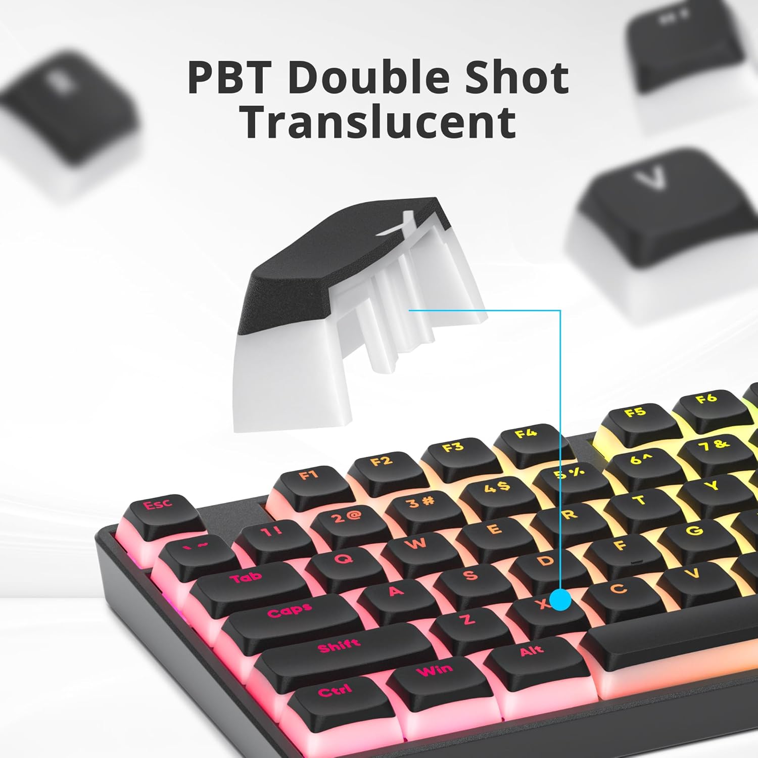 Ussixchare Ussixchare PBT Black Pudding Keycaps Set 117 Keys Double Shot Translucent XDA Profile for Mechanical Keyboards ISO ANSI Layout - View 2 of 9