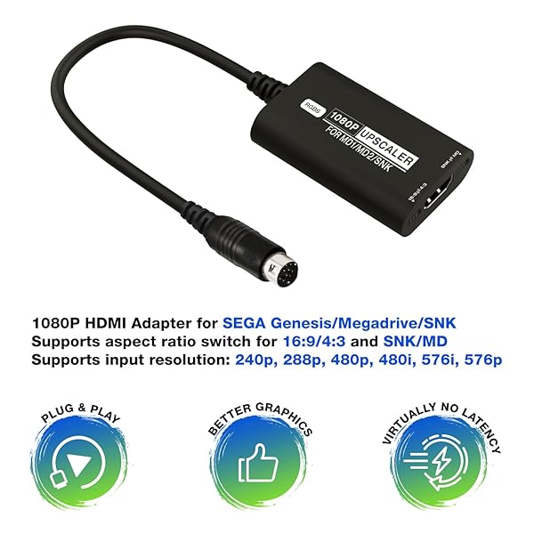 BITFUNX BITFUNX HDMI Adapter for Sega Genesis Megadrive SNK 1080P Upscaler with 16:9 4:3 Switch Plug and Play No Lag Video Game Adapter - View 4 of 11