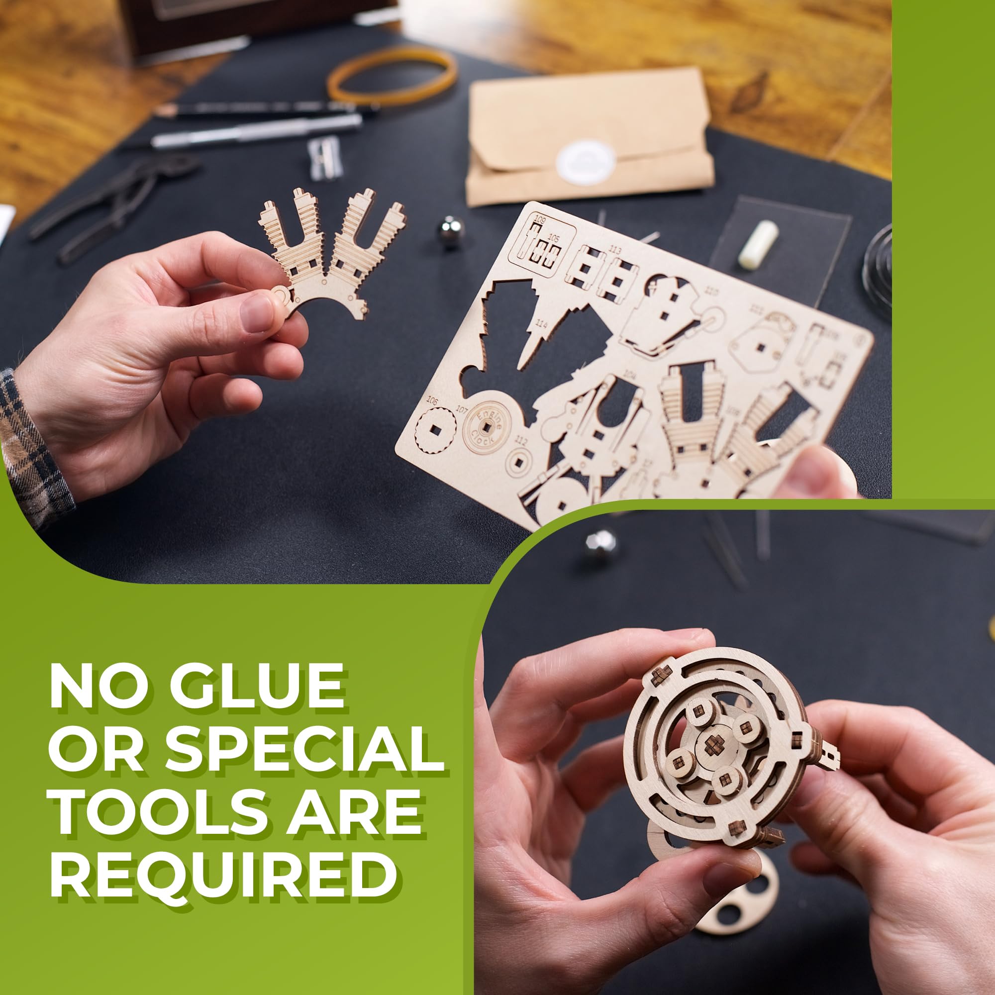 UGEARS UGEARS Engine Clock 3D Wooden Puzzle for Adults Functional DIY Table Clock Kit with Moving Pistons 265 Pcs Miniature Model to Build - View 5 of 9