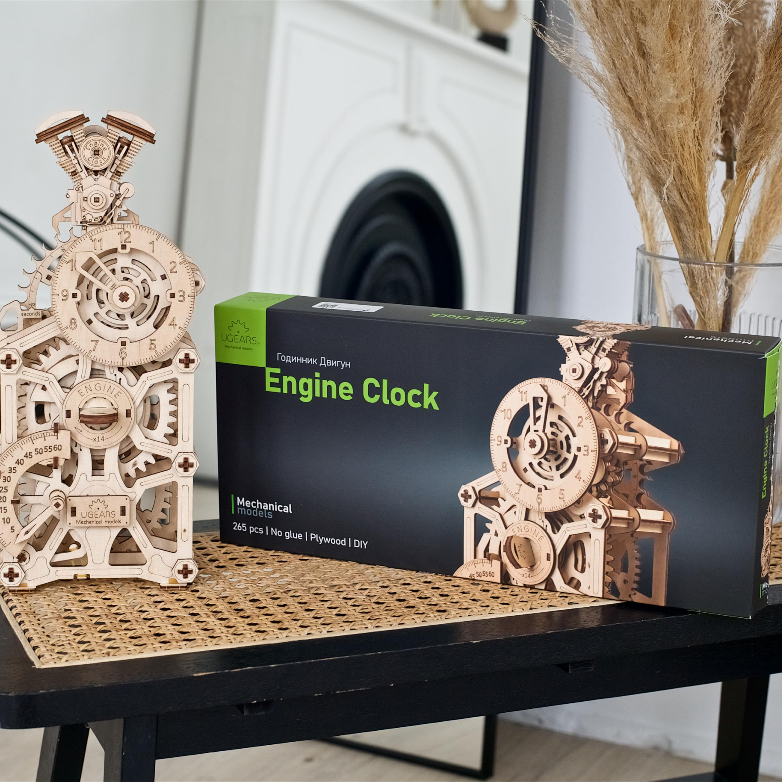 UGEARS UGEARS Engine Clock 3D Wooden Puzzle for Adults Functional DIY Table Clock Kit with Moving Pistons 265 Pcs Miniature Model to Build - View 8 of 9