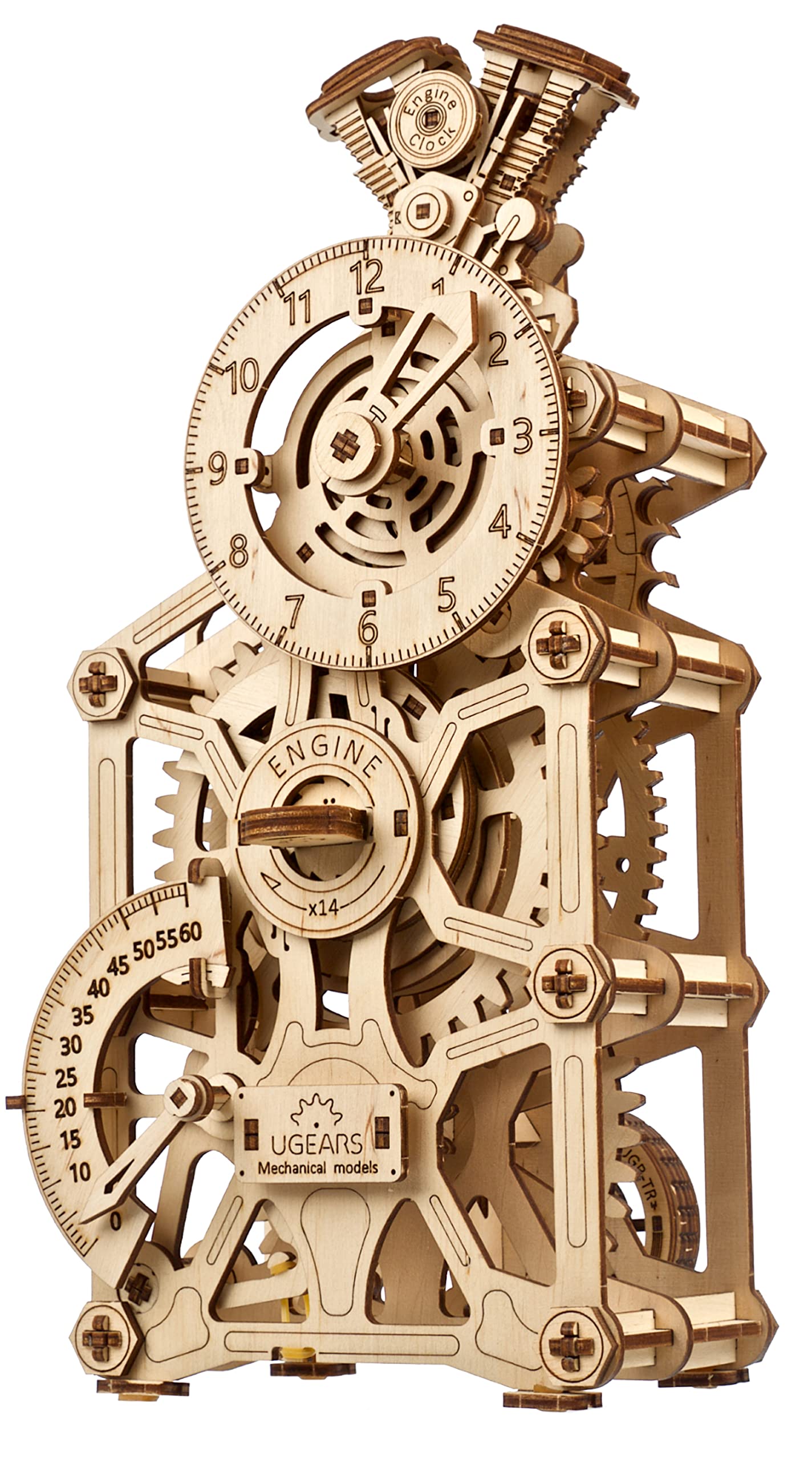 UGEARS UGEARS Engine Clock 3D Wooden Puzzle for Adults Functional DIY Table Clock Kit with Moving Pistons 265 Pcs Miniature Model to Build