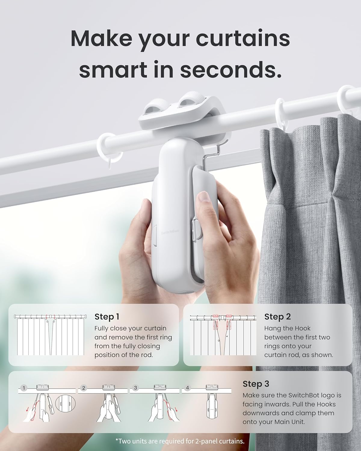 SwitchBot SwitchBot Curtain 3 Automatic Curtain Opener (Bluetooth Remote Control Smart Curtain With Mobile Application/Timer, Upgraded High-Performance Motor, Compatible With Alexa & Google Home) - View 3 of 9