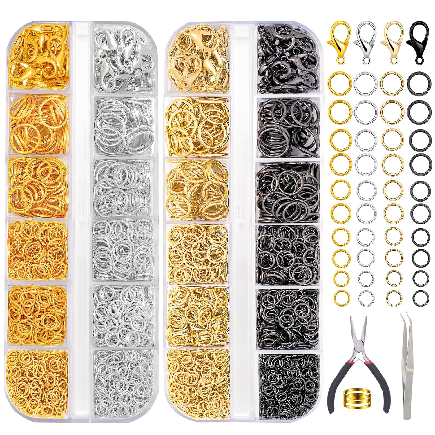 DIYDEC DIYDEC Jump Rings Jewelry Making Kit 2143pcs with Open Jump Rings Lobster Clasps Pliers Tweezers for Necklace Bracelet Repair