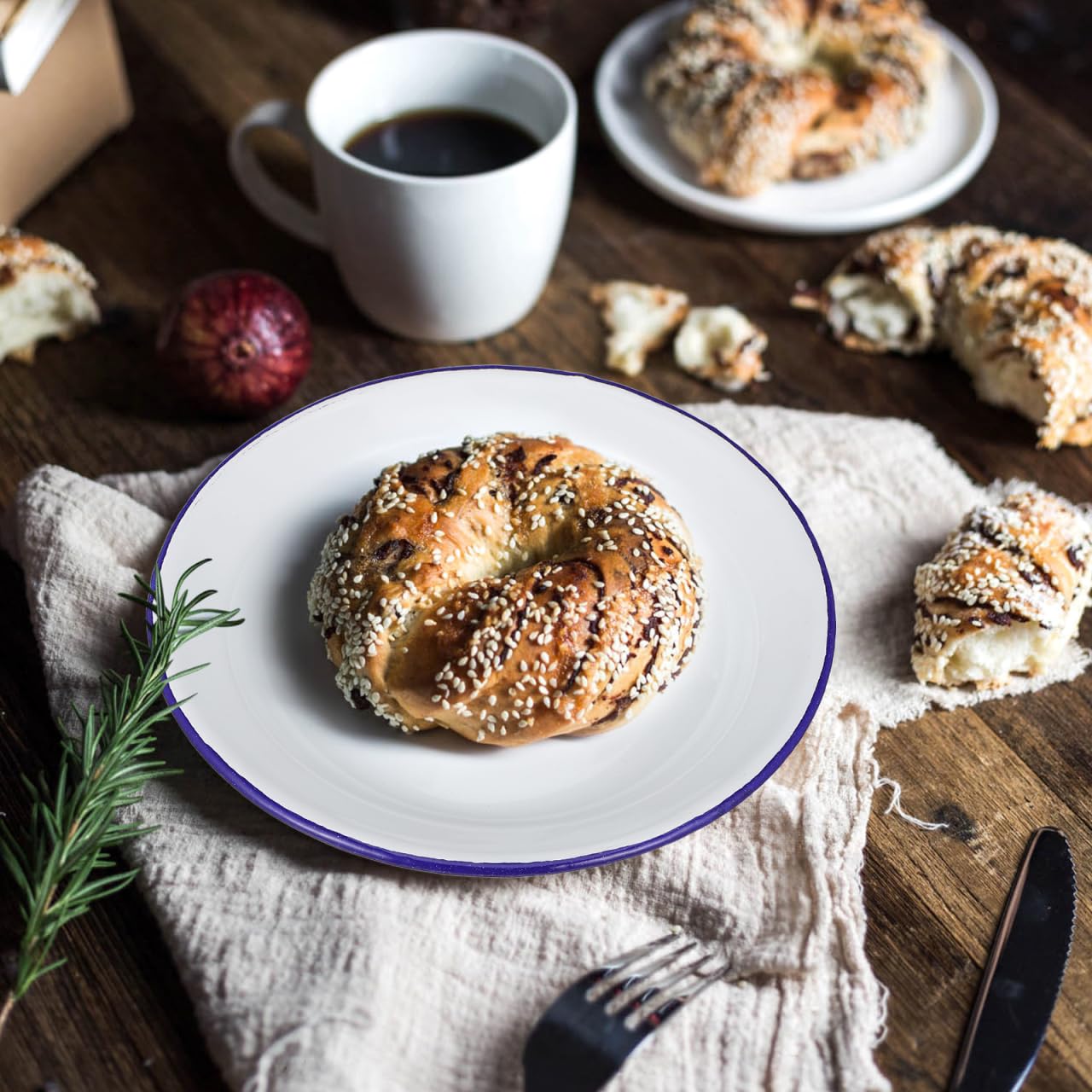 DOITOOL DOITOOL Set of 4 Unbreakable Enamel Plates 6.3 Inch Retro Dinner Serving Trays with Blue Rim Ideal for Outdoor Camping Picnic BBQ - View 2 of 9