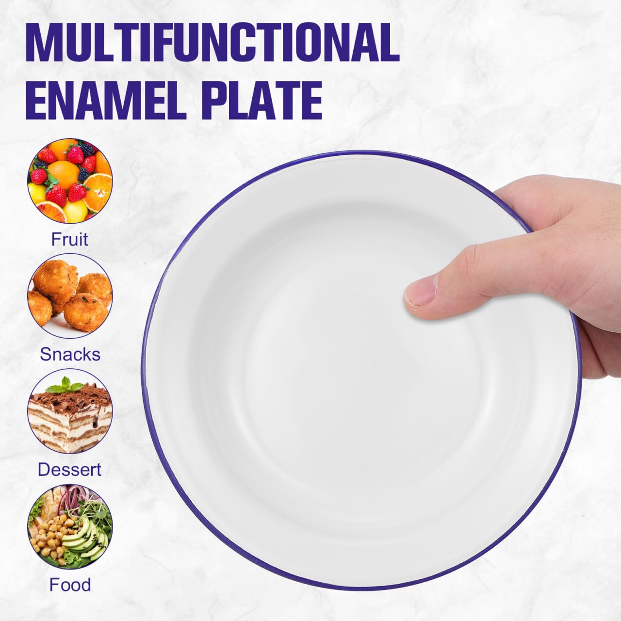 DOITOOL DOITOOL Set of 4 Unbreakable Enamel Plates 6.3 Inch Retro Dinner Serving Trays with Blue Rim Ideal for Outdoor Camping Picnic BBQ - View 4 of 9