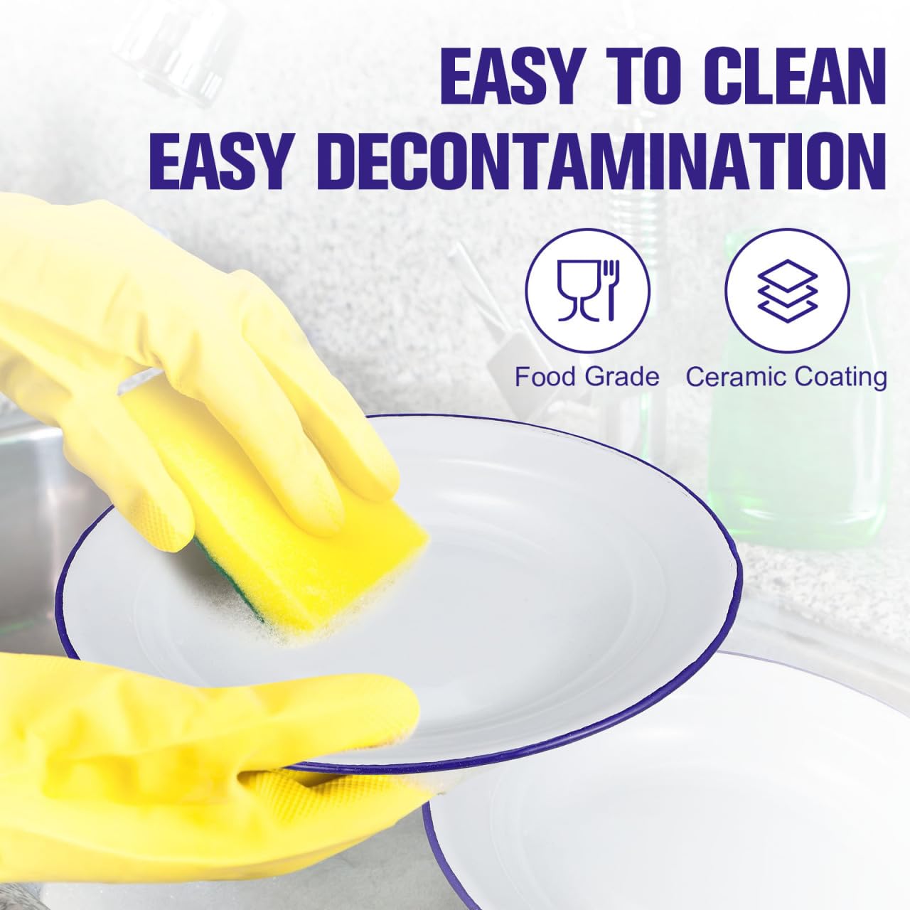 DOITOOL DOITOOL Set of 4 Unbreakable Enamel Plates 6.3 Inch Retro Dinner Serving Trays with Blue Rim Ideal for Outdoor Camping Picnic BBQ - View 6 of 9