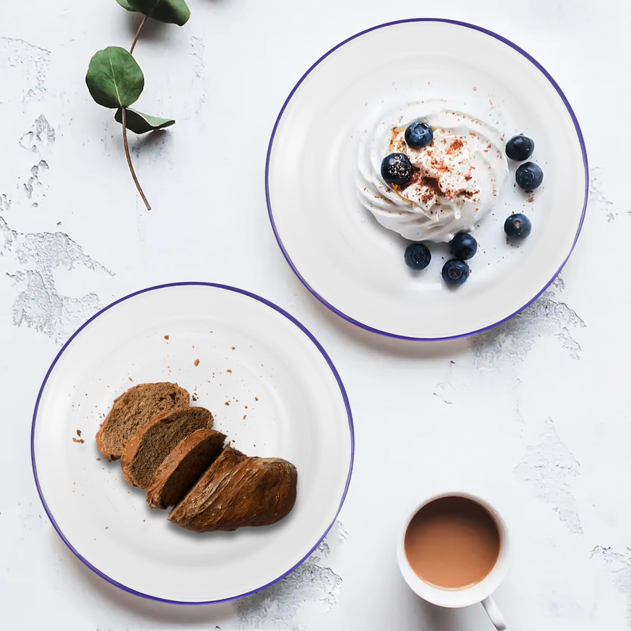 DOITOOL DOITOOL Set of 4 Unbreakable Enamel Plates 6.3 Inch Retro Dinner Serving Trays with Blue Rim Ideal for Outdoor Camping Picnic BBQ - View 7 of 9