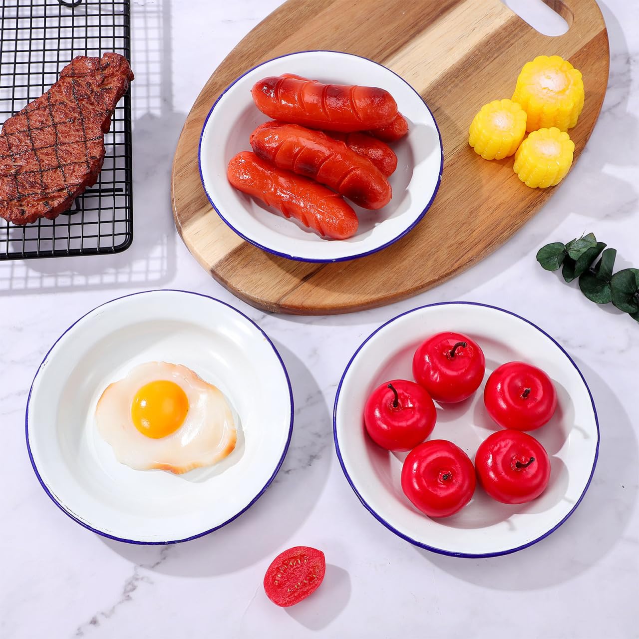 DOITOOL DOITOOL Set of 4 Unbreakable Enamel Plates 6.3 Inch Retro Dinner Serving Trays with Blue Rim Ideal for Outdoor Camping Picnic BBQ - View 8 of 9