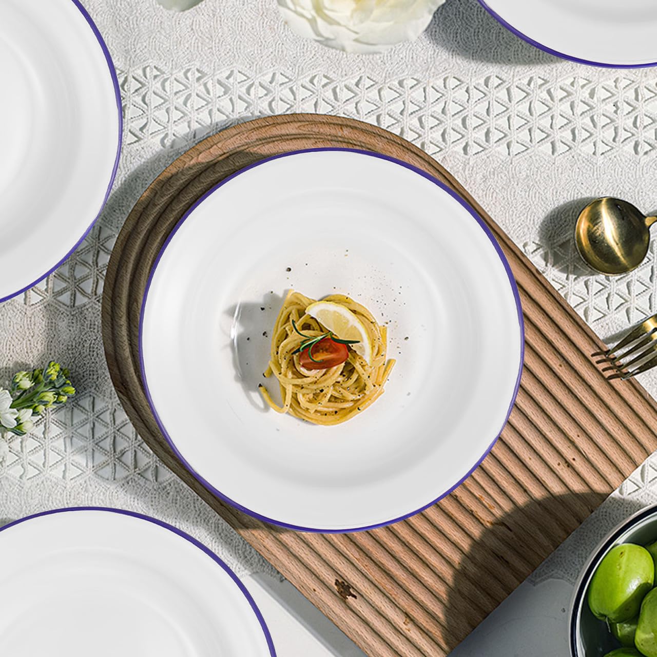 DOITOOL DOITOOL Set of 4 Unbreakable Enamel Plates 6.3 Inch Retro Dinner Serving Trays with Blue Rim Ideal for Outdoor Camping Picnic BBQ - View 9 of 9