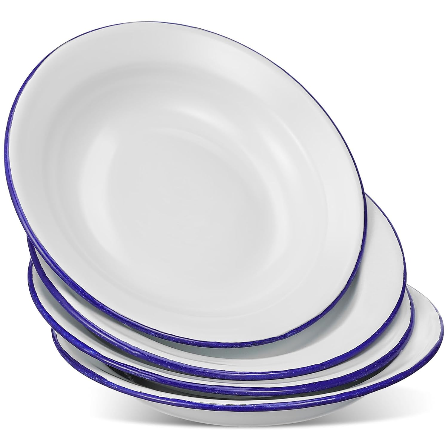 DOITOOL DOITOOL Set of 4 Unbreakable Enamel Plates 6.3 Inch Retro Dinner Serving Trays with Blue Rim Ideal for Outdoor Camping Picnic BBQ