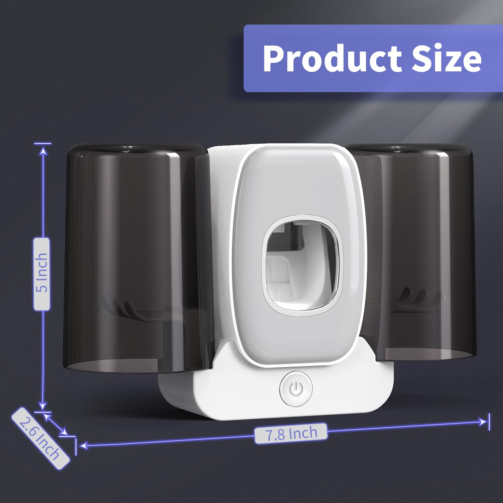 Wekity Automatic Toothpaste Dispenser and Toothbrush Holder Wall Mounted with 2 Cups for Bathroom Grey Space Saving Solution - View 7 of 8