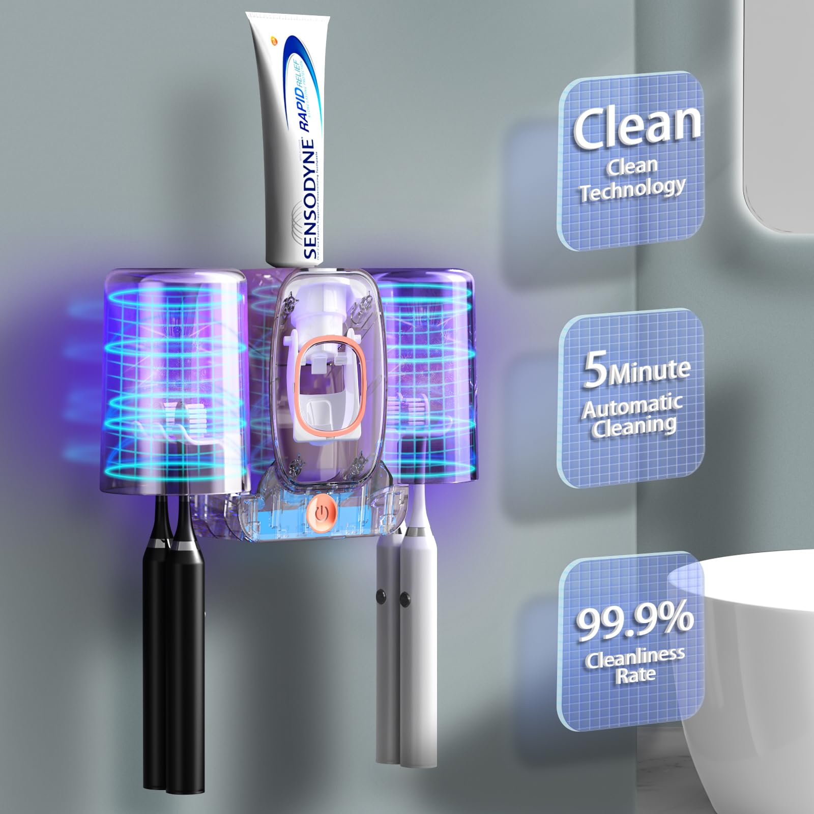 Wekity Wekity Automatic Toothpaste Dispenser and Toothbrush Holder Wall Mounted with 2 Cups for Bathroom Space Saving Green Design - View 2 of 7