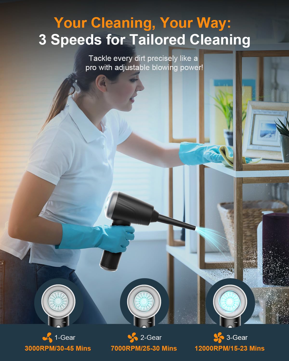 BANKKY BANKKY 11-in-1 Cordless Compressed Air Duster 120000RPM Electric Keyboard Cleaner for Office and Computer Black Silver - View 4 of 9