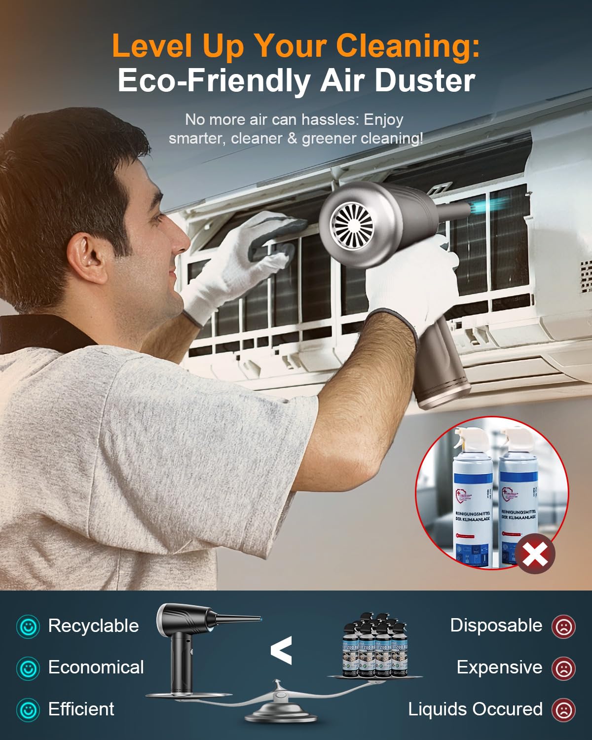 BANKKY BANKKY 11-in-1 Cordless Compressed Air Duster 120000RPM Electric Keyboard Cleaner for Office and Computer Black Silver - View 5 of 9