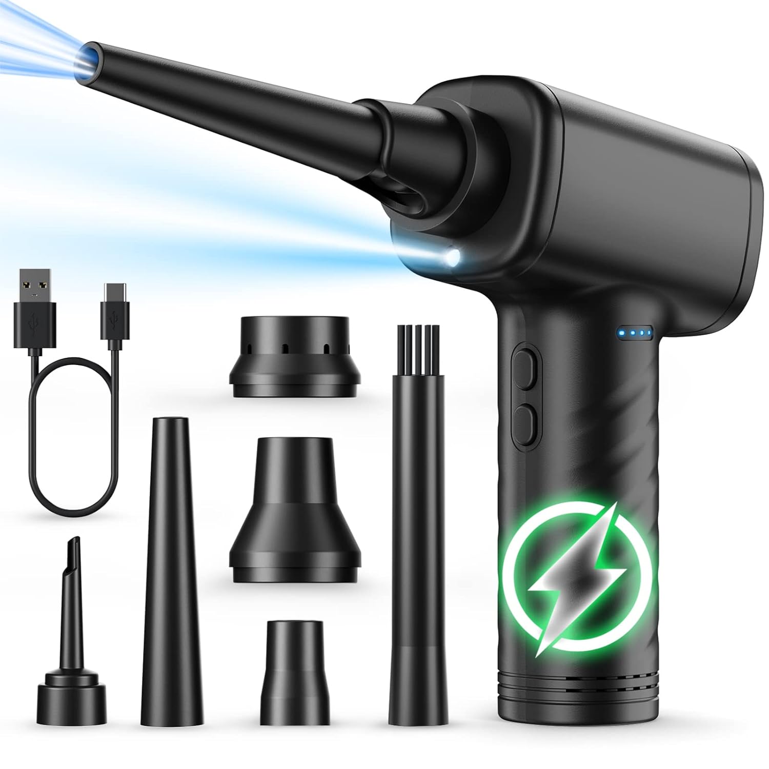 BANKKY BANKKY 11-in-1 Cordless Compressed Air Duster 120000RPM Electric Keyboard Cleaner for Office and Computer Black Silver - View 8 of 9