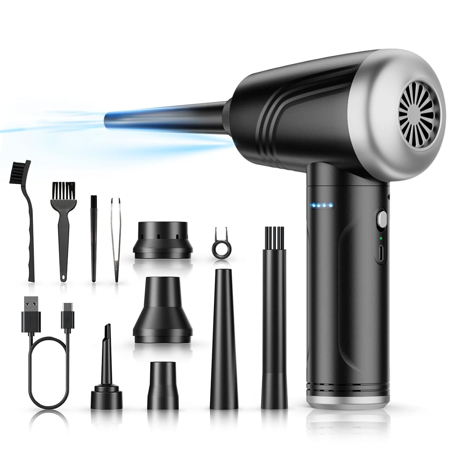 BANKKY BANKKY 11-in-1 Cordless Compressed Air Duster 120000RPM Electric Keyboard Cleaner for Office and Computer Black Silver