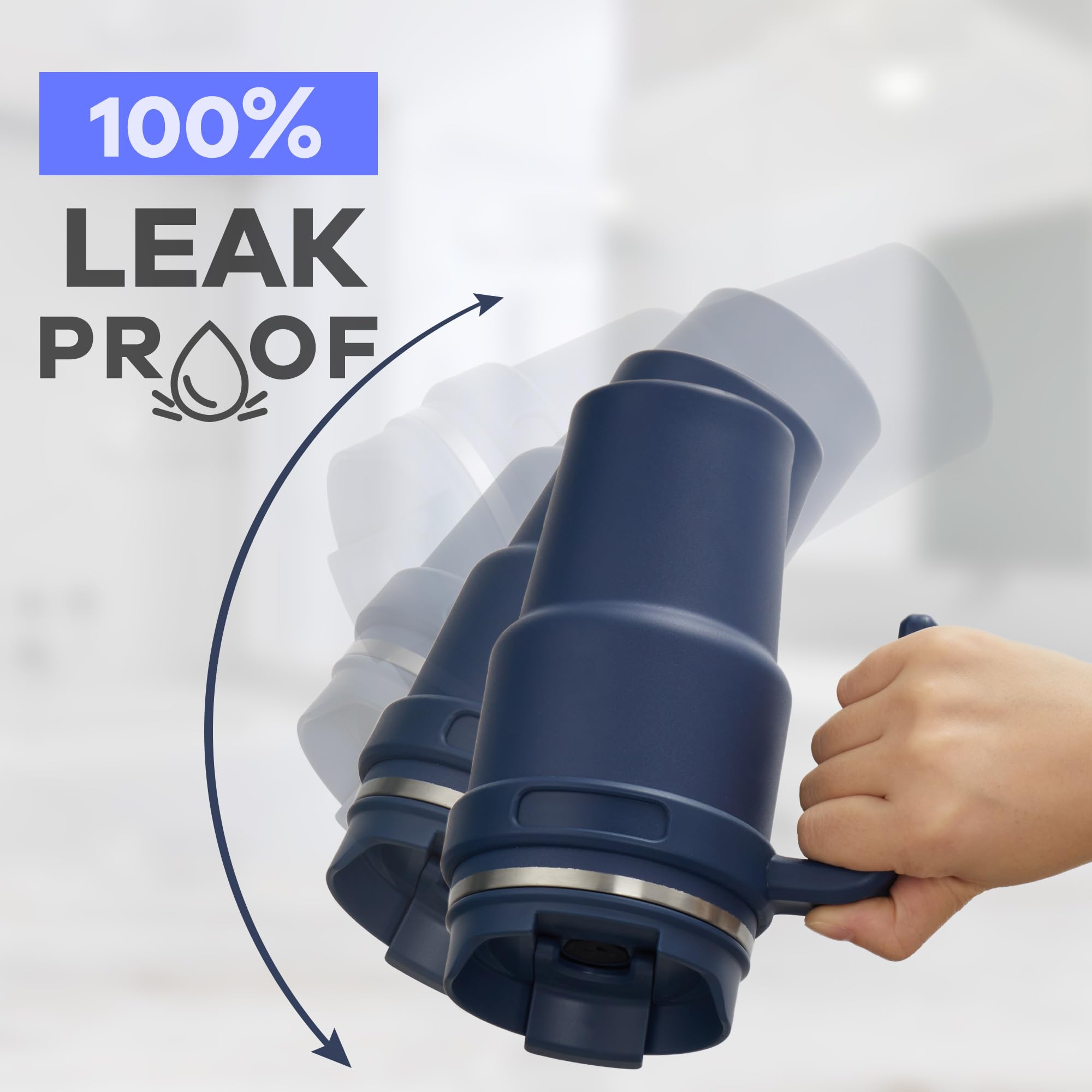 ALOUFEA ALOUFEA 20 oz Insulated Coffee Mug Tumbler with Handle Stainless Steel Travel Mug with Lid and Straw Double Wall Vacuum Leak Proof Navy - View 3 of 8