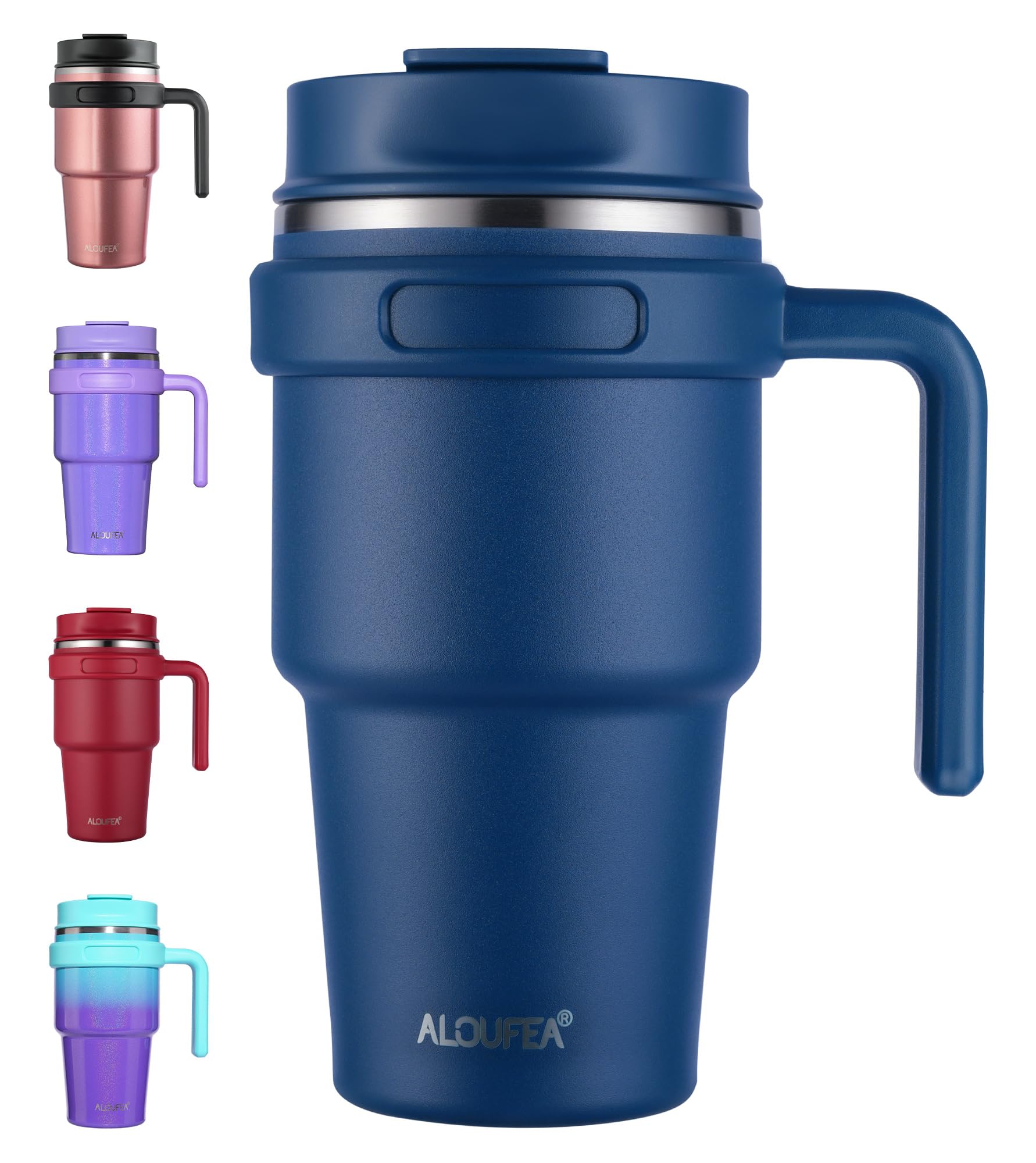 ALOUFEA ALOUFEA 20 oz Insulated Coffee Mug Tumbler with Handle Stainless Steel Travel Mug with Lid and Straw Double Wall Vacuum Leak Proof Navy