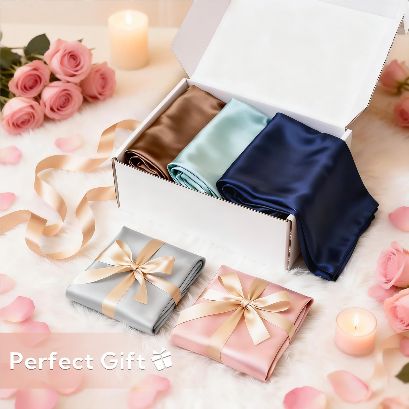 MR&HM MRHM Satin Pillowcase Set of 2 for Hair and Skin Queen Size 20x30 White Silky Pillow Covers with Envelope Closure - View 2 of 7