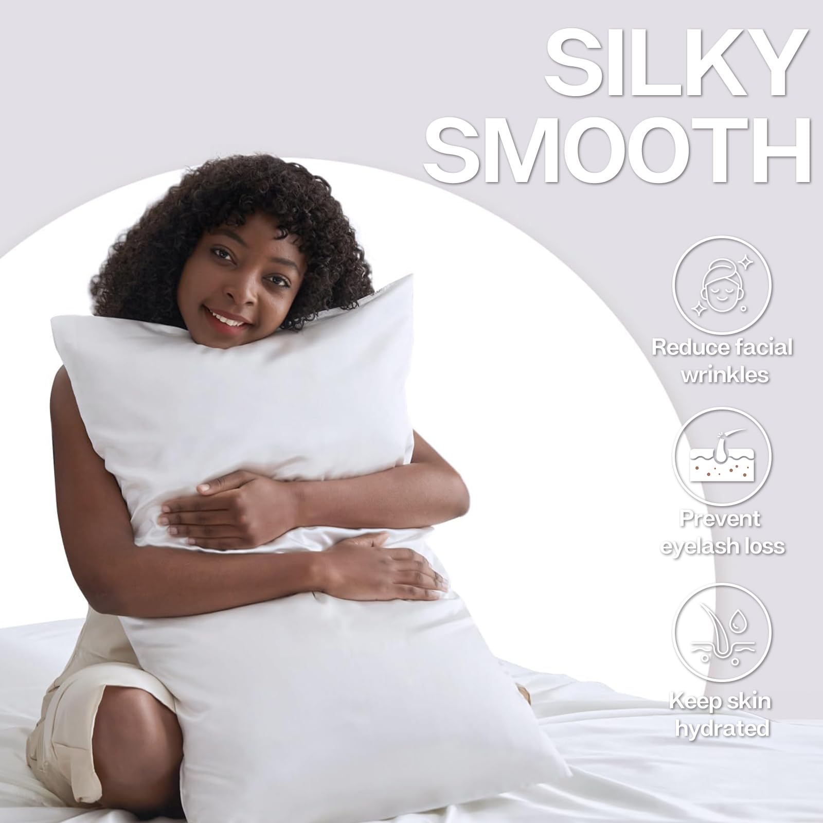 MR&HM MRHM Satin Pillowcase Set of 2 for Hair and Skin Queen Size 20x30 White Silky Pillow Covers with Envelope Closure - View 4 of 7