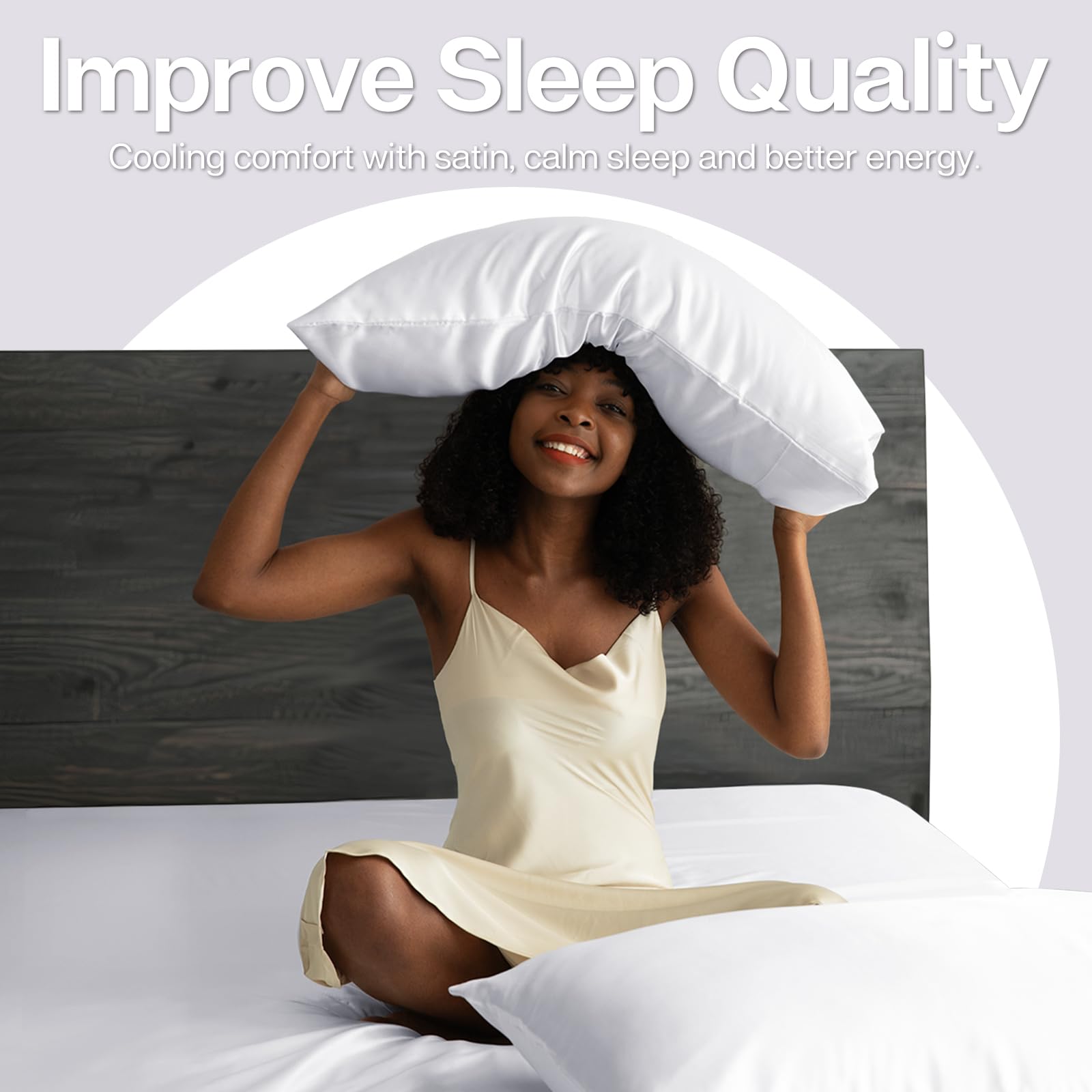 MR&HM MRHM Satin Pillowcase Set of 2 for Hair and Skin Queen Size 20x30 White Silky Pillow Covers with Envelope Closure - View 5 of 7