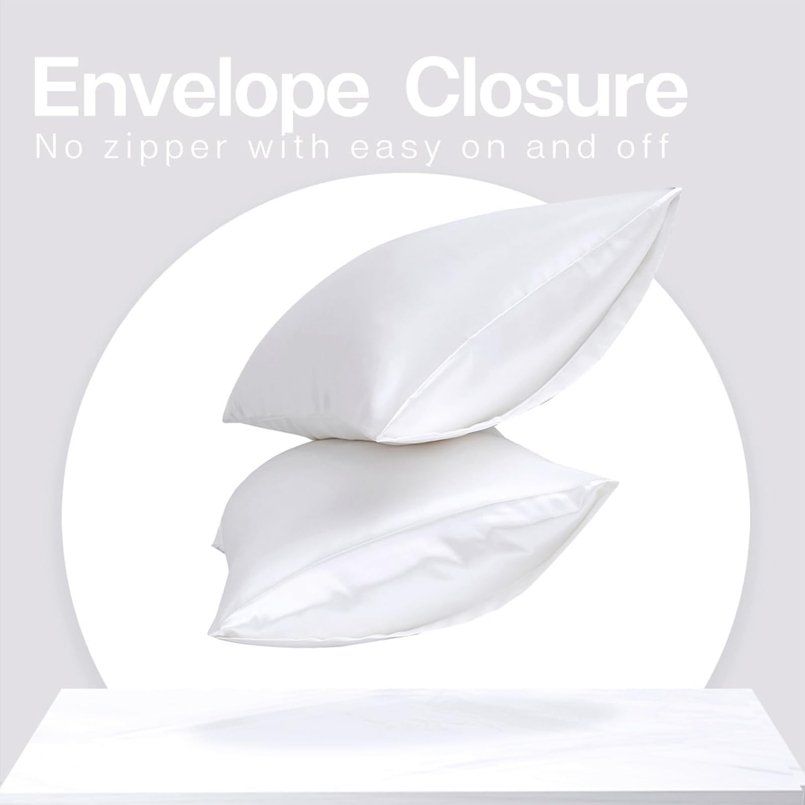 MR&HM MRHM Satin Pillowcase Set of 2 for Hair and Skin Queen Size 20x30 White Silky Pillow Covers with Envelope Closure - View 6 of 7