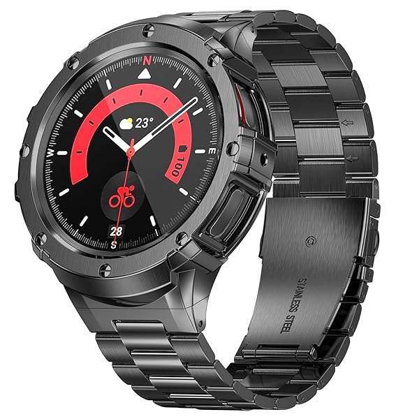 SUPLINK SUPLINK Stainless Steel Case & Band for Samsung Galaxy Watch 4/5/6 - Solid Metal Protector Strap in Space Grey