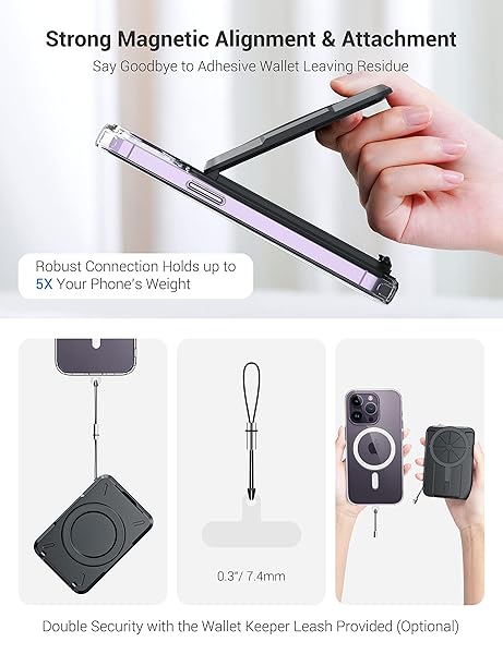PROfezzion PROfezzion 2-in-1 MagSafe Wallet Stand: RFID Blocking Card Holder for iPhone 16, 15, 14, 13 Pro Max & Plus - View 6 of 9