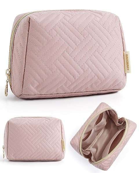 BAGSMART Buy BAGSMART Small Makeup Bag - Water-Resistant Travel Cosmetic Pouch for Women | Perfect Dorm Room & Travel Essentials in Pink